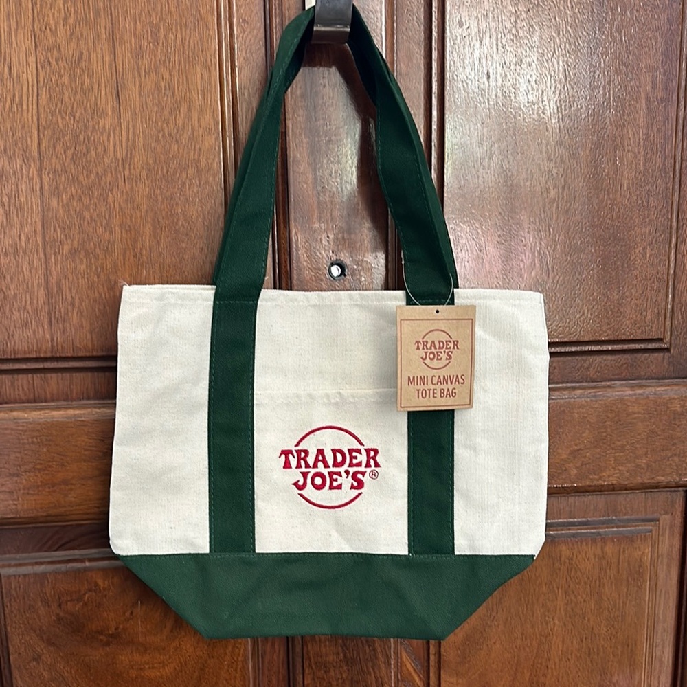 Trader Joe’s mini dark Green and Cream Canvas Tote Bag